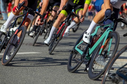 Close-up of a cycle race