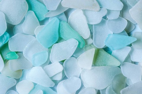 Pastel-coloured glass shards smooth by the sea, sea glass, sea glass, beach glass from the North