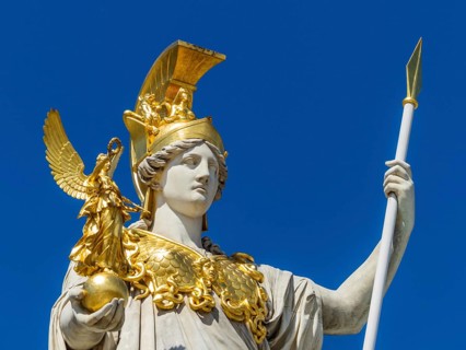 Parliament in Vienna, Austria. With the statue of Pallas Athena the Greek Goddess of Wisdom