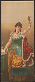 Advertising poster, beverage advertisement, advertising poster The Last Glass, 1875. An elegantly