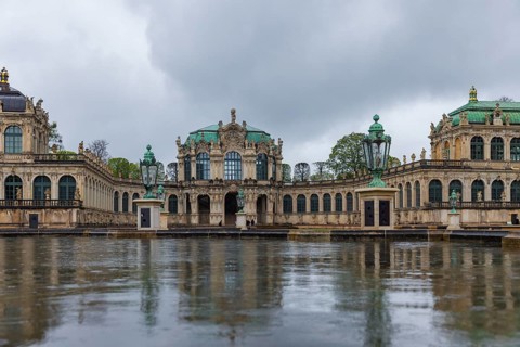 Zwinger's Pleasure Garden in Rain, Dresden, Saxony, Germany