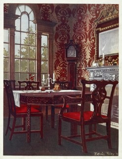 Furniture around the turn of the century 1900, Mahogany divisible dining tables, dining room chairs