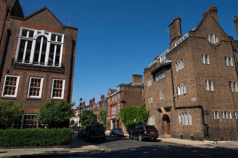 Brick buildings, traditional London townhouses, Royal Borough of Kensington and Chelsea, London,
