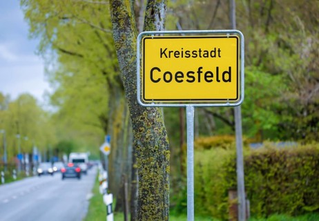 Coesfeld, North Rhine-Westphalia, Germany - Place name sign in times of the corona pandemic,