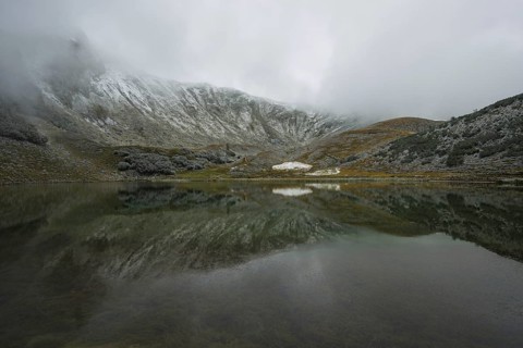 Onset of winter, Schlappoldsee, on the Fellhorn, 2038 m, Allgäu Alps, Bavaria, Germany