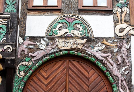 Half-timbered house, Weser Renaissance style, Hoexter, Weser Uplands, North Rhine-Westphalia,