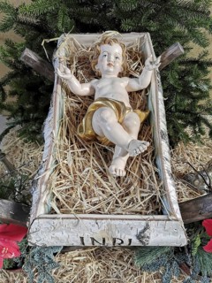 Christmas, Nativity scene with baby Jesus, interior of the collegiate church of Speinshart