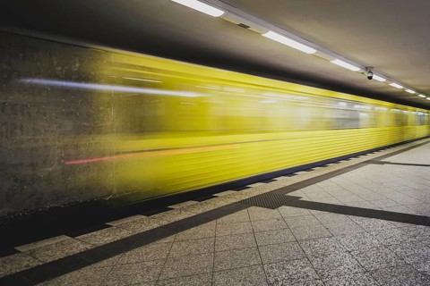 The underground line 7 runs at Bismarckstraße in Charlottenburg in Berlin, 27 February 2024.