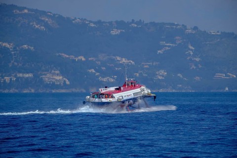 Saranda, Albania, Finikas Lines. Ferry travelling between Saranda Albania and Corfu Greece