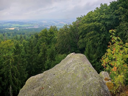 A rock with a wide view over dense forests and distant landscapes, Waldstein, Fichtelgebirge nature
