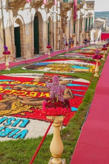 Decorations made with flowers, Noto Flower Festival, Noto, Noto Valley, Sicily, Italy