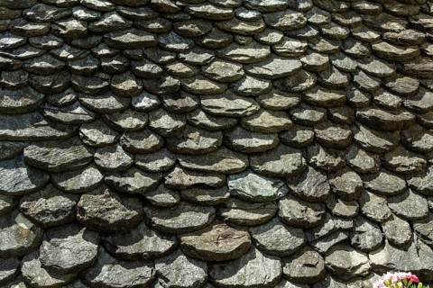 Traditional slate roof (lauze stone) in Aubrac, Aveyron department, Occitanie, France