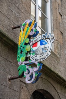 Tavern sign, nose sign at a brewery tavern in the old town of Saint Malo, Ille-et-Vilaine