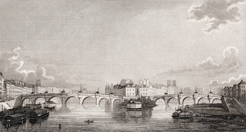 Pont Neuf, Paris, antique steel engraved print, 1831