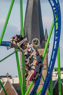 Rhine fair in the Rheinwiesen in Düsseldorf-Oberkassel, Alpina Bahn rollercoaster, in the back