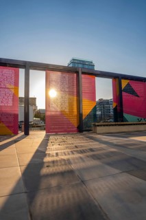 Artistic installation in a city with sunlight shining through, Dublin, Ireland