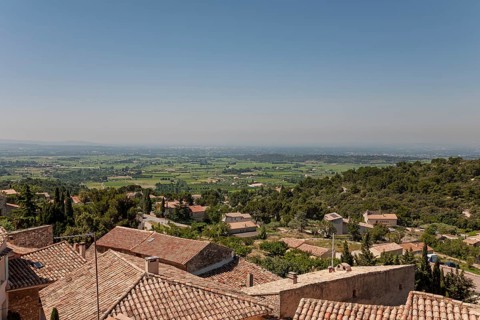 View from the medieval village of Le Barroux into the Vaucluse countryside, Provence, France