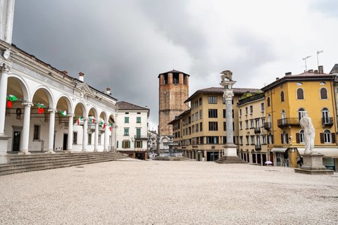 Main Square Piazza della Libertà with Loggia e Tempietto di San Giovanni and Tower of the