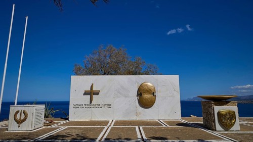 Memorial to Greek cadets who opposed the German soldiers in May 1941, memorial with marble plaque
