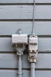 Old electrical installations, distributors, cables, wooden house, Porvoo, Finland