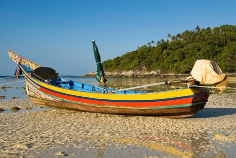 Longtail boat in Siam Bay on Racha Yai Island, Thailand, Asia, Siam, Southeast Asia, longtail boat,