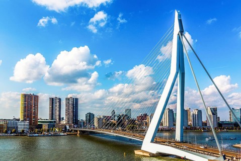 Erasmus Bridge, city panorama, Rotterdam, Netherlands