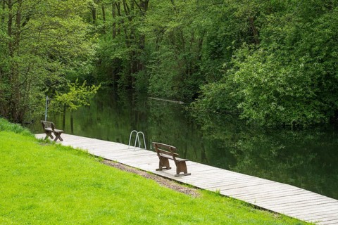 Pier on the Bolter Canal, Müritz National Park, Mecklenburg Lake District, Mecklenburg-Western