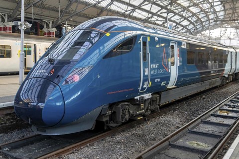 British Rail Class 807 Evero Avanti West Coast train at platform, Liverpool, England, UK