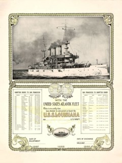 Historic memorial certificate and the World with the United States Atlantic Fleet for a sailor who