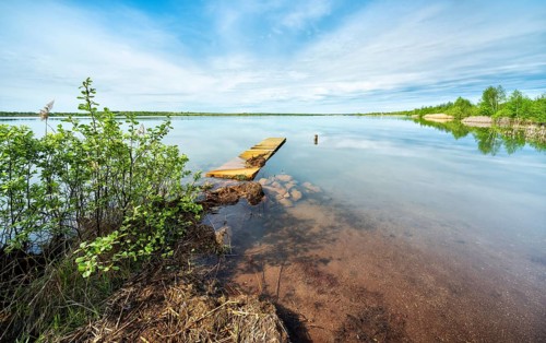 Small jetty on Lake Hain, Leipziger Neuseenland, Saxony, Germany