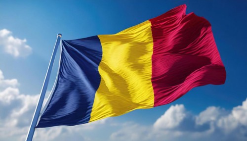 Flags, the national flag of Chad flutters in the wind