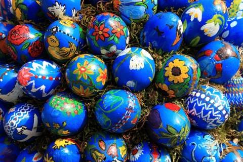 Detail of an Easter fountain in Franconian Switzerland, Bamberg district, Upper Franconia, Germany,