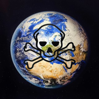 Photo montage Dangerous Goods Sign Skull with Crossbones on Earth seen from space