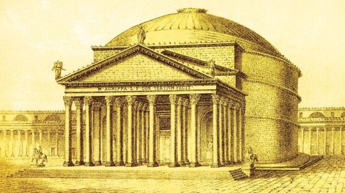 Dome of the Panrtheon, rotunda, ancient Rome, columns, statues, equestrian statue, stairs, steps,