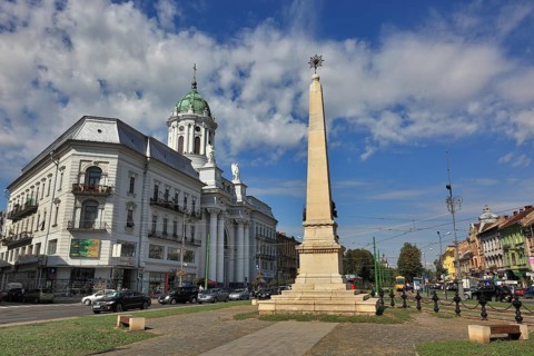 City of Arad, city centre, Statue of Holy Trinity in front of the theatre, Banat, Romania