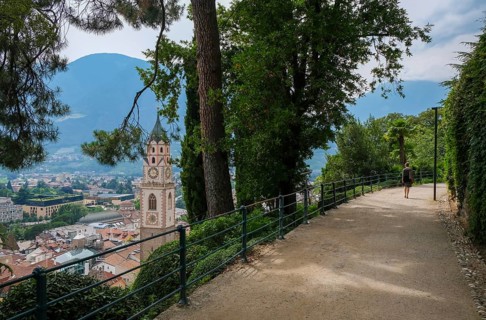Merano, South Tyrol, Italy, view from the Tappeinerweg towards the historic old town centre with St