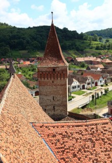 Romania, view of the village from the tower of the fortified church of Mosna, German Meschen or