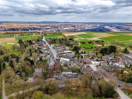 The village of Keyenberg at the Garzweiler II open-cast lignite mining area, the original village