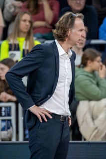 16.03.2024: Head Coach Ingo Freyer (Academics Heidelberg) at his team's game against the Rostock