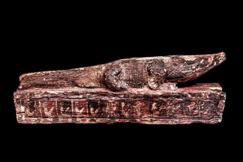 Wooden coffin for a mummified crocodile from the exhibition: Ramses the Great and the Gold of the