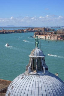 View from the tower of the San Giorgio Maggiore church in the background the Hilton Hotel, Venice,