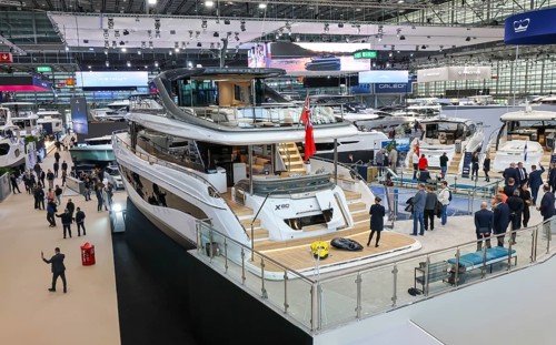 Düsseldorf, North Rhine-Westphalia, Germany - Luxury yachts at boot Düsseldorf