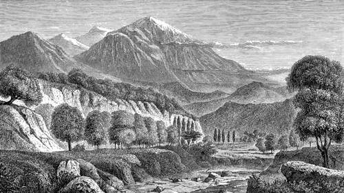 The Mount Olympus, the highest mountain in Greece, illustration, 19th century