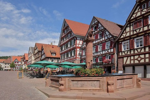 Half-timbered houses on the market square in Calw, Nagoldtal, Northern Black Forest, Black Forest,