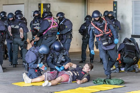 Baden-Württemberg police anti-terror exercise in the stadium. In the run-up to the European