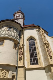 Town church, the church where the poet Friedrich Schiller was baptised, statues of the Virgin Mary
