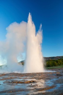 Iceland, landscape, geyser, Strokkur, eruption, blue sky, water fountain, geyser, Suðurland,