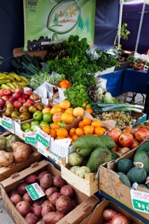 Fresh fruit and vegetables, market stall, weekly market market in Arrecife, Lanzarote, Spain