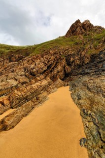 Cliffs on the sandy beach, Boyeeghter Strand, Murder Hole Beach, Sheephaven Bay, Rosguill