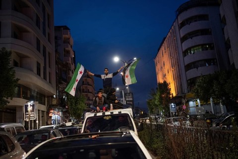 Damascus, Syria. December 8th 2025. Celebrations in the streets of the Syrian capital, Damascus to